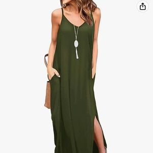 Army Green Long Cami Maxi Dress with Pockets